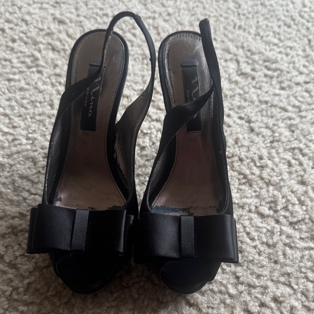 Nina Elegant Black Bow Slingback Heels